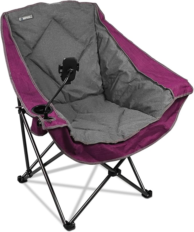 Folding Camping Chair,Oversized Portable Camping Chair with Cup Holder and Phone Holder,Heavy Duty Padded Lawn Chair for Camping, Tailgates, Beach, and Sports