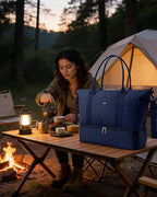 HOTOR Travel Duffel Bag - Weekender Bags for Women, Gym Tote Bags with Shoe Compartment, Carry On Overnight Bag with Toiletry Bag for Travel Essentials Travel Accessories, Dark Blue, 13.4"×17.3"×7.9"