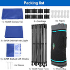 COBIZI 10x30 Pop up Canopy Tent 10x30 Canopy with 8 Sidewalls Waterproof Heavy Duty Commercial Canopy Tent for Parties Outdoor Garden Gazebo, Carry Bag with Wheel(10x30ft, Dark Blue)