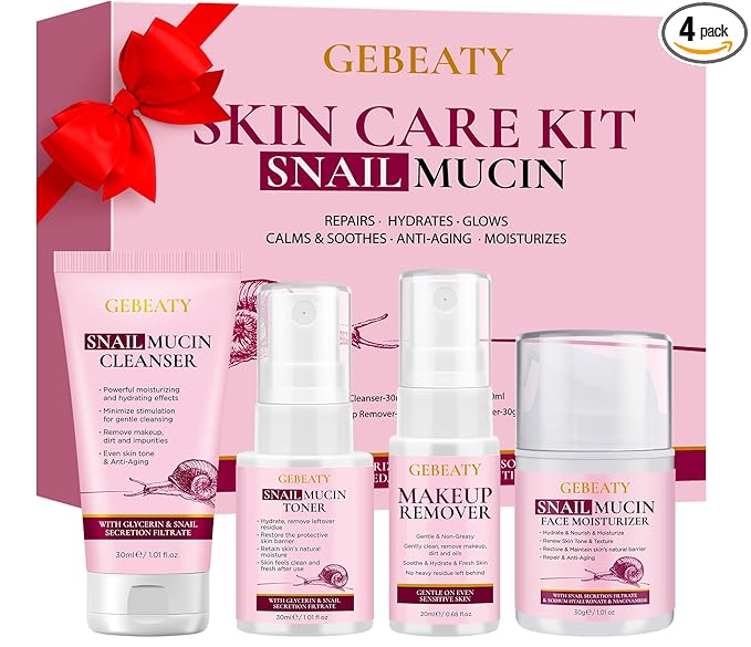 Skin Care Set ,4 Daily Snail Mucin Routine Skincare Kit, Gentle Cleanse, Purify, Soothe, Repair, Hydrating & Anti Aging Travel Facial Skincare for Women,Teen Girls,Beauty Gift Set for All Skin Types
