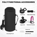 Insulated Water Bottle 87 oz, Triple Wall Vacuum Stainless Steel (Cold for 48 Hrs), Leak Proof & Non-BPA, Modern Water Flask Jug with Paracord Handle & Straw Spout Lids, Ombre Pink