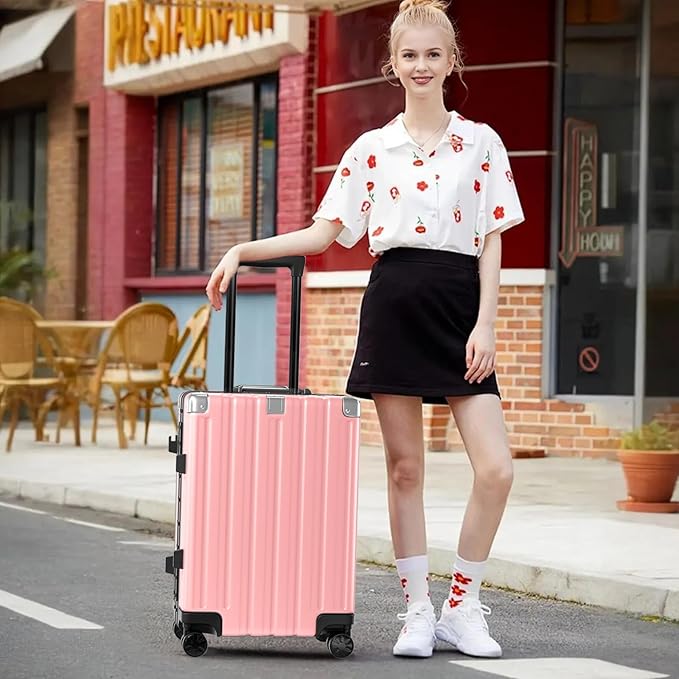 Krute Carry On Luggage 20 inch Aluminum Frame Suitcase with Spinner Wheels No Zipper Hardshell PC+ABS Luggages TSA Lock Zipperless Suitcases