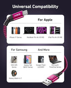USB to USB C Cable 60W Fast Charging [2 Pack 6FT], USB A to USB C Cable for CarPlay, Durable Braided USB Type C iPhone Charger USBC Cord for iPhone 17/16/15/Pro Max, Samsung Galaxy S23 and More-Rose