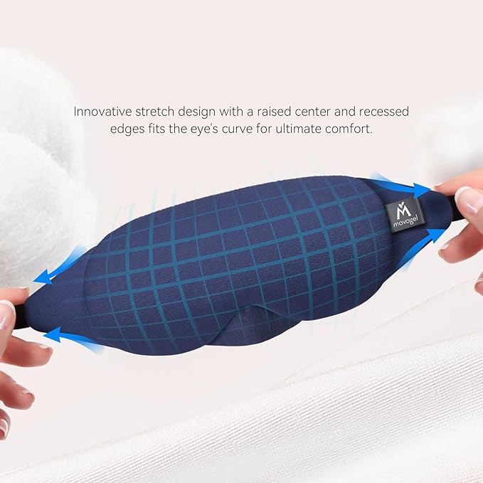 Mavogel Cotton Sleep Mask - 100% Handmade, Light Blocking Sleep Eye Mask with Updated Bending Nose Design, Soft Sleeping Mask for Women Men, for Sleep/Office/Naps, Includes Travel Pouch (Starry Blue)