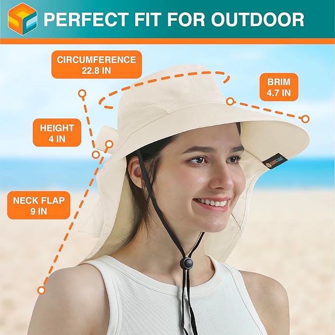 SUN CUBE Wide Brim Sun Hat with Neck Flap, UPF50+ Hiking Safari Fishing Hat for Men Women, Sun Protection Beach Hat
