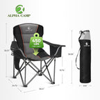 ALPHA CAMP Oversized Camping Chair Heavy Duty Lawn Chair with Cooler Bag Support 450 LBS Steel Frame Collapsible Padded Arm Quad Lumbar Back Folding Chair for Lawn Outdoor