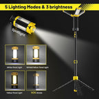 LHOTSE Rechargeable Camping Light with Stand, 83" Tall Portable 3000 Lumens Cordless Work Light with 3 LED Lamps Head & Detachable Tripod, 9AH Battery LED Work Light Dimmable with Travel Bag