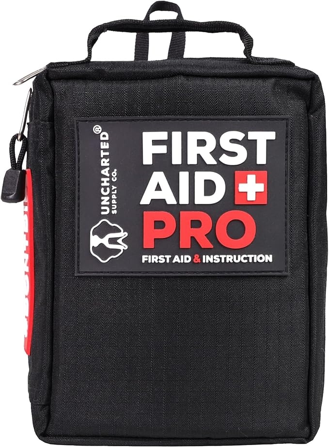 Uncharted Supply Co. First Aid Pro Kit for Emergency Preparedness Survival - Car, Backpacking, Hiking, and Camping - Compact, Lightweight, Water-Resistant - Fully Stocked
