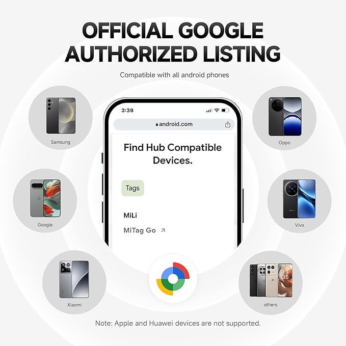 MiLi MiTag Bluetooth Tracker for Android, Smart Air Tracking Tag/Key Finder/Luggage Tracker/Item Locator for Google Find My Device (Find Hub) App, 4 Pack