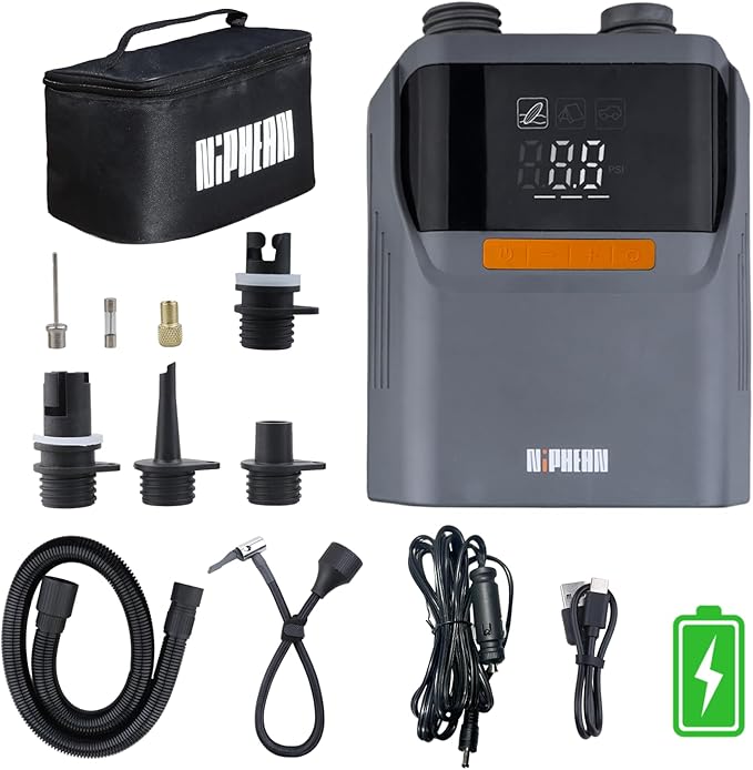 Niphean Paddle Board Pump with (Build-in Battery), 50 PSI Air Inflator for Car Tires, Paddle Board, Mattress, Portable Tire Inflator with Storage Bag, Auto-Off Air Pump for Inflatables&Deflation