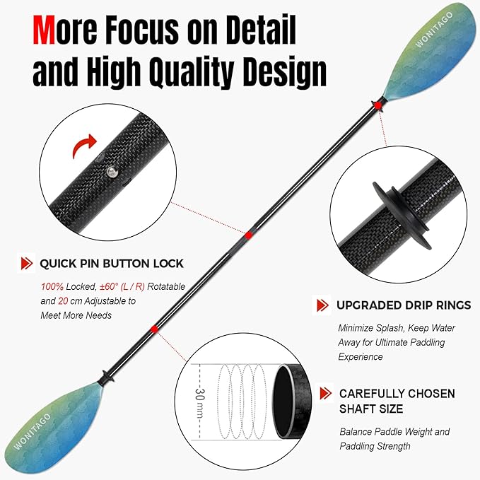 Kayak Paddle Carbon Fiber Shaft and Reinforced Nylon Blade, Adjustable Kayaking Oars, 3 Piece, 230-250 cm/90-98 Inches,210-230 cm/82-90 inches