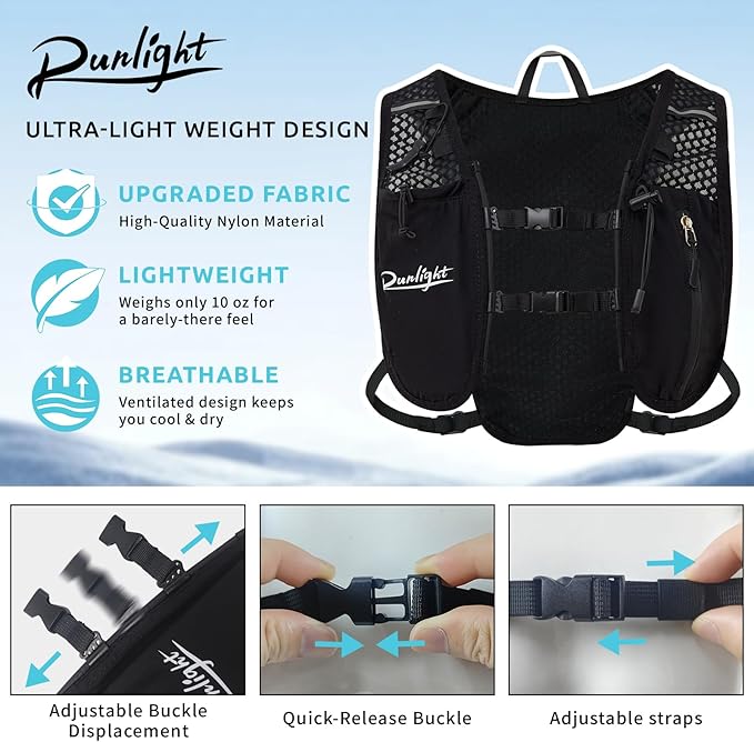 Running Vest for Women Men, Adjustable Hydration Backpack Breathable Reflective with 1.5L Water Bladder for Hiking, Trail, Running, Marathons, Cycling