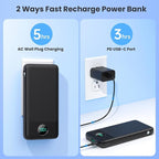Portable Charger USB C Power Bank with 2 Built in Cables & AC Wall Plug,13800mAh Portable Battery Pack Fast Charging Compact LED Display Universal Compatible with iPhone 16/15,Galaxy S23,Tablets etc
