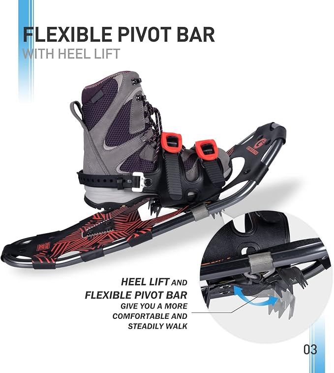 G2 21/25/30 Inches Light Weight Snowshoes for Women Men Youth, Set with Trekking Poles, Tote Bag, Gaiters,Special Fast Ratchet Binding, Orang/Blue/Red Available