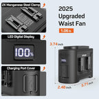 KITWLEMEN 14500mAh Portable Waist Fan - Personal Clip on Belt Fan, Dual Air Outlet, 5 Speed 35H Cooling, Rechargeable Battery Operated, Wearable with Lanyard & Light for Camping, Travel, Jobsite