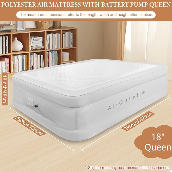 Air Mattress Queen with Built in Pump, 2500mAh Rechargeable Electric Pump, Camping Air Mattress Queen, Fiber-tech Portable Blow Up Mattress for Camping, Indoor and Outdoor (18" Height, Light Gray)