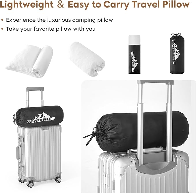 Small Shredded Memory Foam Pillow, Camping Pillow Travel Pillow - Compressible Medium Firm, Breathable Cover, Ideal Backpacking Hiking, Airplane and Car (Off-White, M)