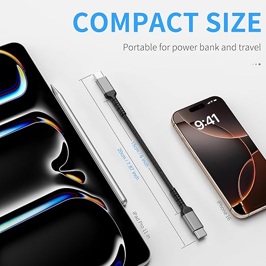 6 Inch USB C Charger Cord, 2 Pack Short USB C to C Cable Braided Fast Charging USBC Cable Compatible with iPhone 15 Samsung Galaxy S23 Ultra Google Pixel