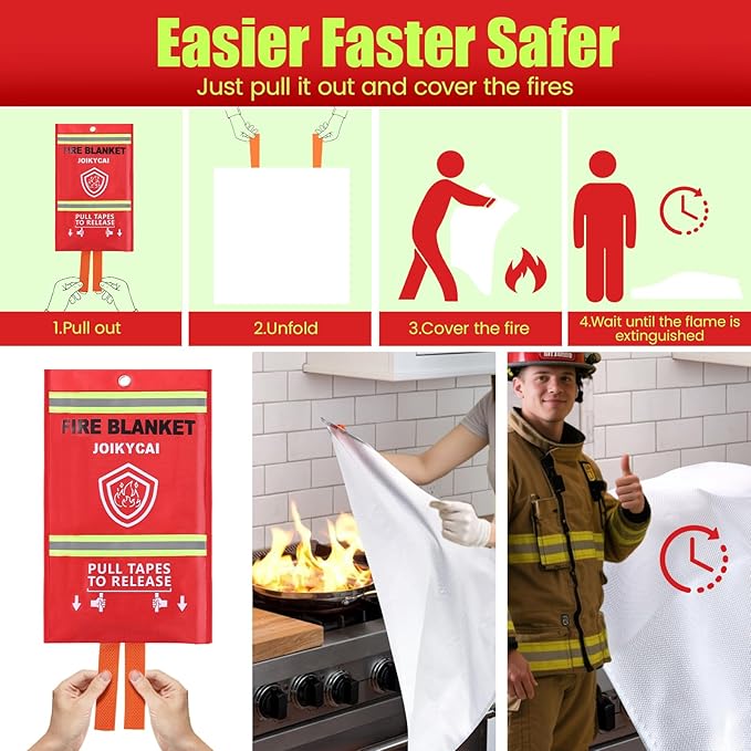 Fire Blanket For Home And Kitchen Fire Suppression Blanket Fire Blankets Emergency For Home Survival Fireproof Fiberglass Fire Safety Blanket RV Grill Fireplace Car Camping Hook Whistle 40"x40" 5 Pack