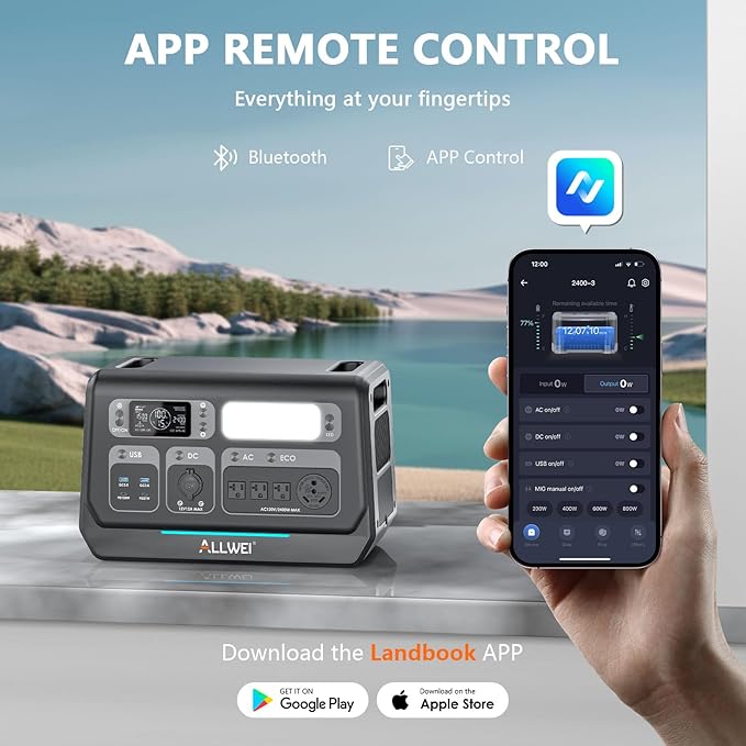 ALLWEI LiFePO4 Portable Power Station 2400W(Surge 4800W) with 1x 400W Solar Panel Included, Fast Charge in 1.5H, 4 AC Outlet, 2048Wh Solar Generator for RV Camping Emergency Outdoor Home Use