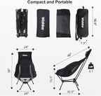 Wildhiker Portable Compact Folding Camping Chairs – Lightweight High Back with Pillow, Deep Recline, ArmPads, Side Pockets-for Motorcycle, RV, Backpacking,Travel，Festival – Black