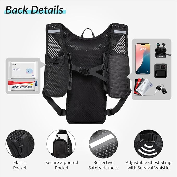 Lightweight Hydration Backpack for Women & Men, Small Running Backpack, Hiking Backpack with 2L Water Bladder Running Vest for Hiking Cycling Running Biking Black