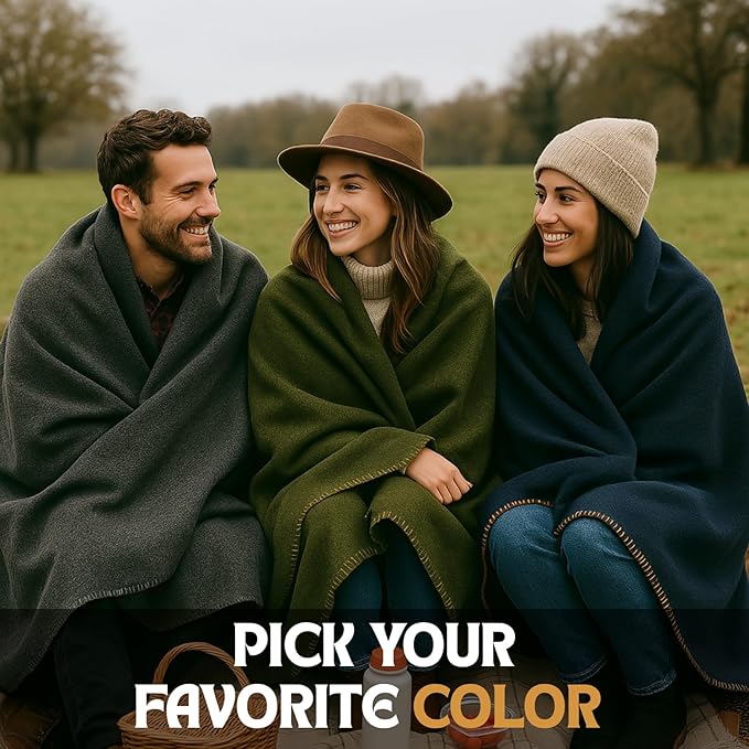 Wool Camping Blanket – 70% Wool Heavy-Duty Military Style Throw, Warm & Washable, Fire Retardant Cover for Emergency, Survival & Outdoor Use – Perfect for Camping, Car, Home & Hiking, Navy 66x90