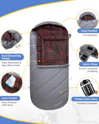 KingCamp Sleeping Bag for Adults, Cold Weather & Warm Extra Wide Big & Tall XL Portable Waterproof Flannel Sleeping Bags, Essentials Gear Accessories for Camping Backpacking Hiking Indoor & Outdoor