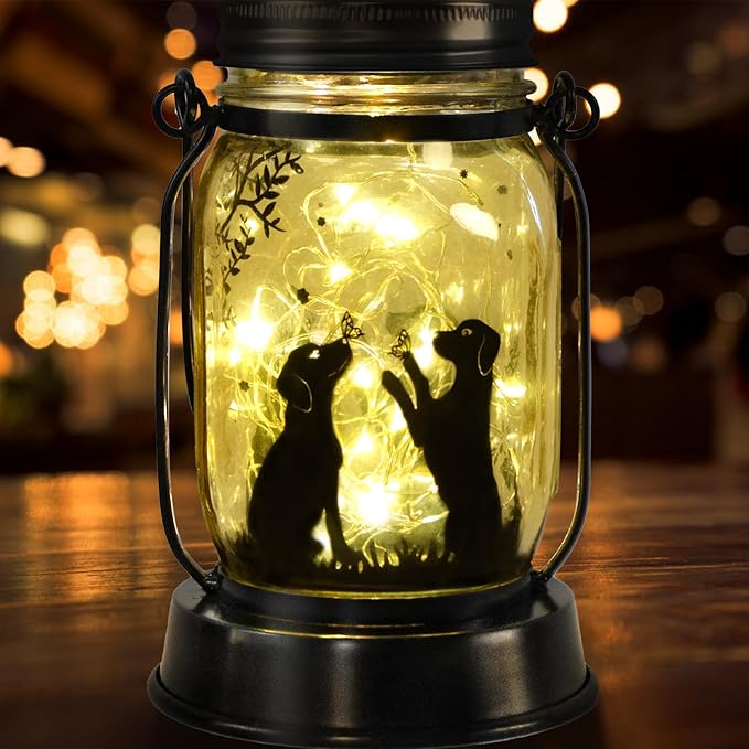 kyoryuger Dog Solar Lanterns 3in1 Dog Lights Garden Decor Gifts for Women Mom Grandma Unique Teen Girl Gifts for Dog Lovers Decorative Pet Memory Lanterns for Yard Lawn Patio Landscape