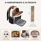 LOVEVOOK Lunch Backpack with Lunch Compartment,15.6 Inch Laptop Work Travel Insulated Cooler Backpack,Waterproof College Teacher Lunch Bag Box with Tumbler Holder,Gifts for Men Women,Beige-Black-Brown