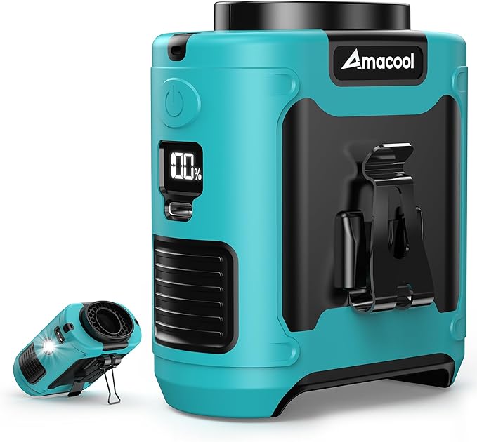 AMACOOL Portable Waist Fan Clip On, MAX 40H Work Time, 10000mAh Rechargeable Wearable Shirt Fan with Light 16000RPM Powerful 5 Speeds Belt Fans Personal Cooling Fans for Outdoor Jobsite Camping Travel