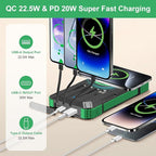 Solar Charger Power Bank 49800mAh Wireless Portable Phone Charger, 22.5W QC3.0 Fast Charging Built in 4 Cables with USB C 6 Outputs & 2 Inputs for Cell Phone