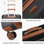 Kono 4 Piece Luggage Sets Expandable(only 28") Lightweight with Spinner Wheels TSA Lock Hardside Travel Rolling Suitcases 20in 24in 28in Carry on and 12in Mini Cosmetic Case Apricot Black