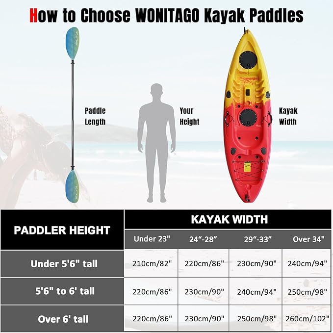 Kayak Paddle Carbon Fiber Shaft and Reinforced Nylon Blade, Adjustable Kayaking Oars, 3 Piece, 230-250 cm/90-98 Inches,210-230 cm/82-90 inches
