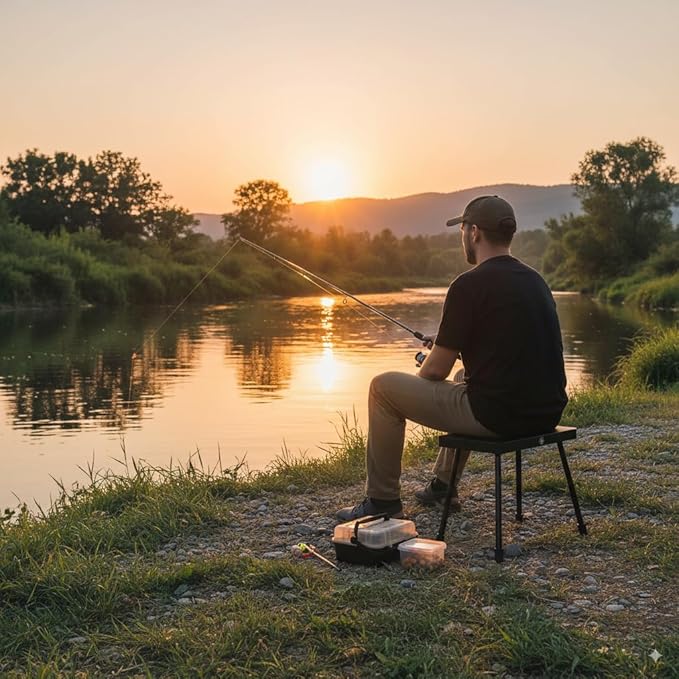 10 Inch Portable Folding Stool for Camping, Gardening, BBQ, and Outdoor Activities (Black)