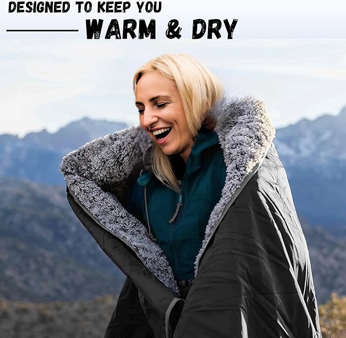 SUITEDNOMAD Large Waterproof Outdoor Stadium Blanket, Windproof and Warm Extra Thick Fleece or Quilted Sherpa, Great for Cold Weather Camping, Picnic, Sports, Festivals