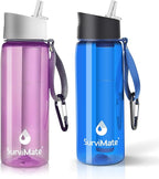 SurviMate Purified Water Bottle for Camping, Hiking, Backpacking and Travel, BPA Free with 5-Stage Intergrated Filter Straw