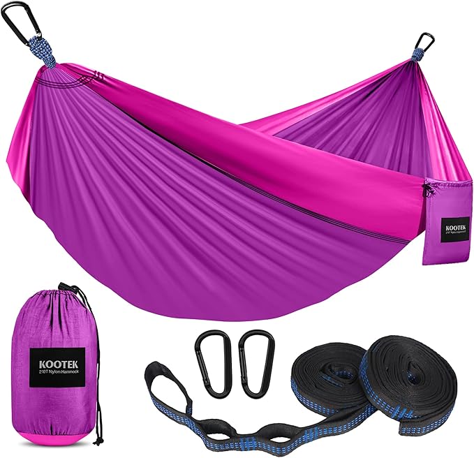 Kootek Camping Hammock, Portable Hammocks with Tree Straps & Attached Carry Bag, Camping Essentials Gear, Perfect for Outside Indoor Hiking Beach Backpack Travel