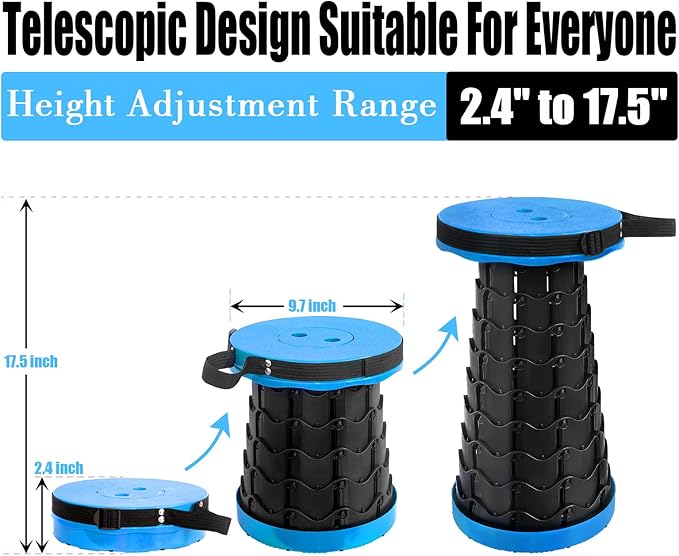 2PCS Upgraded Collapsible Stool Thickened Set, Portable Stool Folding Stools, Foldable Chair for Camping Fishing Hiking BBQ and Outdoor Activities - Max 400lbs（Blue）