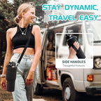 32oz Stainless Steel Water Bottle, Cold-48H & Hot-24H, Water Flask Thermal with Straw & Spout Lids, Pouch, Vacuum Insulated Bottle for Father's Day Gift Black