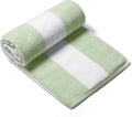 CLOWOOD Plush Oversized Beach Towel - Cotton 40 x 70 Inch Large Thick Grass Green Striped Cabana Pool Swimming Towel