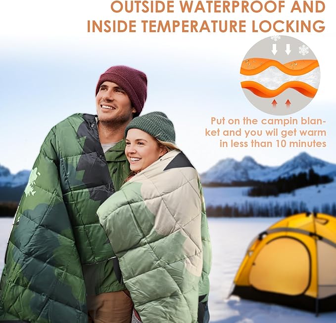 Lightweight Camping Blankets Outdoor Down Alternative Puffy Printed Camping Blanket Waterproof Large Silk Cotton Blanket Packable Warm for Trave Picnic Hiking Camping Cold Weather 78" x 55"