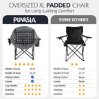 Oversized Camping Chairs for Adults - Heavy Duty Padded Outdoor Folding Lawn XL Camp Chair with Cup Holder Cooler Pockets for Outside Sports Beach Fishing Garden Portable Supports 500lbs, Grey