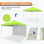 EAGLE PEAK Pop Up Canopy Tent with 1 Sidewall, Easy Setup Event Tent, Outdoor Sun Shade, Wheeled Carry Bag, Stakes and Guy Ropes, Instant Canopy 10x10, Neon Green