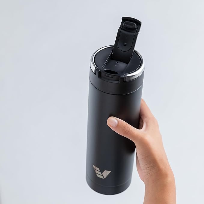 Maxi Stainless Steel Water Bottle 26oz - Double wall vacuum insulated | Integrated carry handle | leak proof flip top lid | Lightweight & stylish - Black