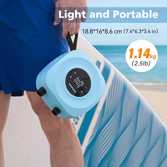 Hydrohero Electric Paddle Board Pump, Rechargeable 20PSI High Pressure SUP Pump, Intelligent Dual Stage Inflation & Deflation, Auto-Off for Stand Up Paddle Boards, Surfing Kite, Tent, Boat