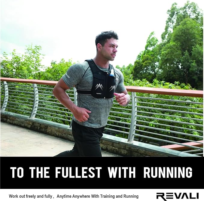 REVALI Zip Reflective Running Vests with Hydration Bottle, Adjustable Waistband & Breathable Material, Chest Pack Gear Phone Holder for Men & Women