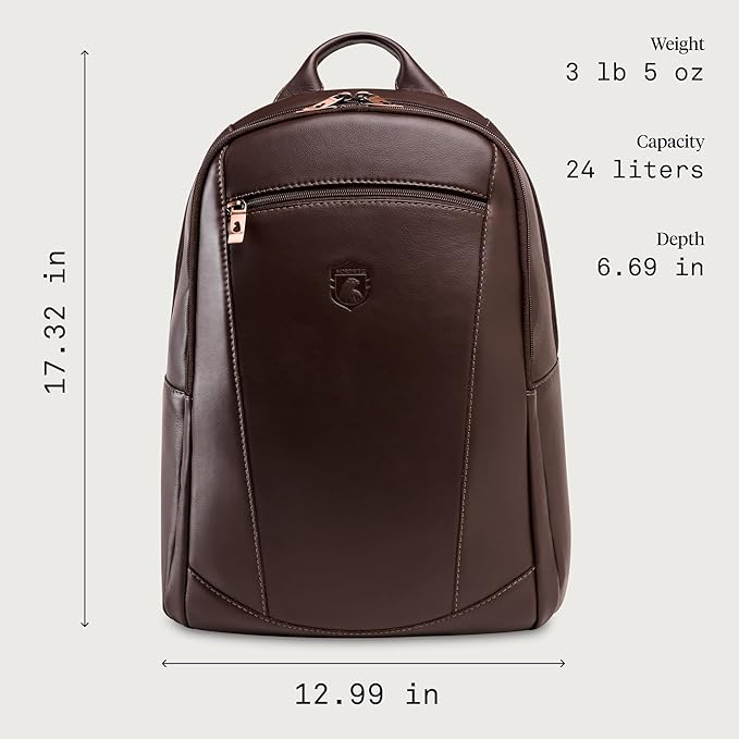 Nordweg Leather Laptop Backpack NW074B – Lightweight Daypack for Work, Travel & College – Fits Laptops up to 15.6” (Brown)