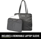 Kenneth Cole REACTION Marley Women’s Pebble Vegan Leather 16" Laptop Tote with Removeable 14" Laptop Sleeve, Black