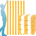 4 Packs Extra Large Bath Towels Striped Beach Towel Set Bathroom Sheets Bulk Oversized XL Big Fluffy Absorbent Microfiber Soft Blanket Turkish Hotel Shower Pool Hot Tub Toallas Baño Grandes Yellow